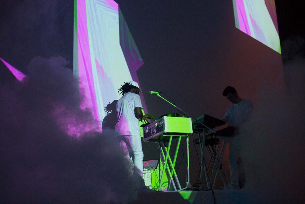 Projection onto performers and screen